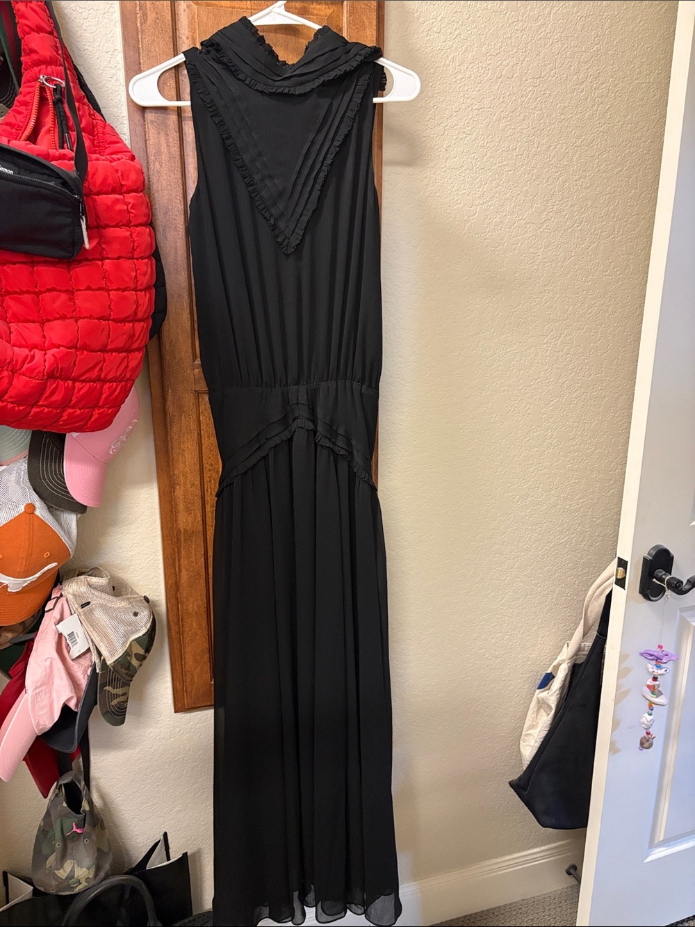 Reformation Black Sleeveless Maxi Dress with V-Ruffle Yoke